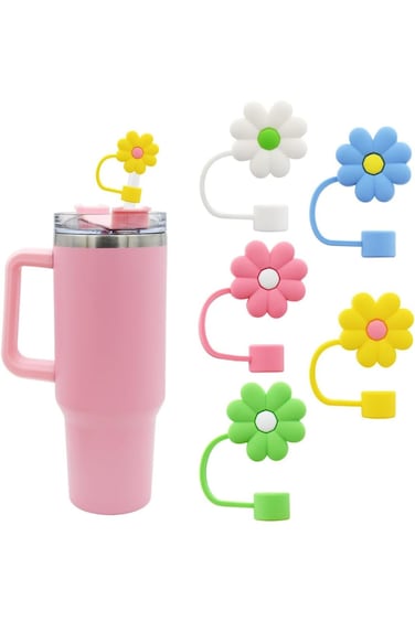 Meitesti Flower Straw Cover Cap for Stanley Cup Silicone Straw Topper Compatible with 30 and 40 Oz