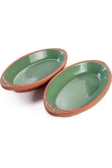 Luksyol Terracotta Oval Oven Tray (WH) dTerracotta Oval Oven Tray With Handle - Colored-Set of 2