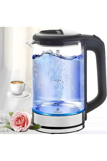 غلاية مياه كهربائية TOSCANA U، غلاية مياه كهربائية سعة 2.5 لتر 1500 وات، غلاية مياه كهربائية زجاجية كبيرة
