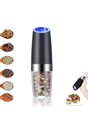 مطحنة فلفل تازويك، مطحنة ملح وفلفل كهربائية تعمل بالجاذبية، تعمل بالبطارية مع ضوء LED، O