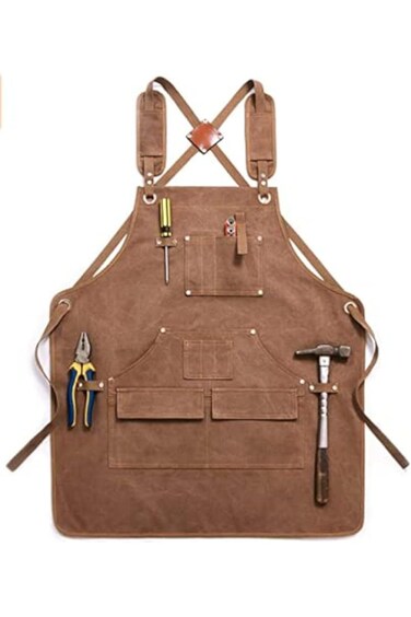 مئزر كافكا القماشي مع جيوب للنساء والرجال، مآزر أدوات العمل للنجارة (بني)