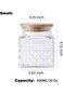 Excefore Small Vintage Glass Airtight Storage Jar, 600ml Square Glass Canister with Bamboo Lid, Emb