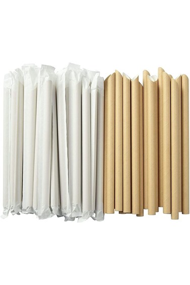 AYF 100Pcs Pointed Paper Boba Straws, Individually Wrapped, 4-Layer Heavy Duty, 12mm Biodegradable