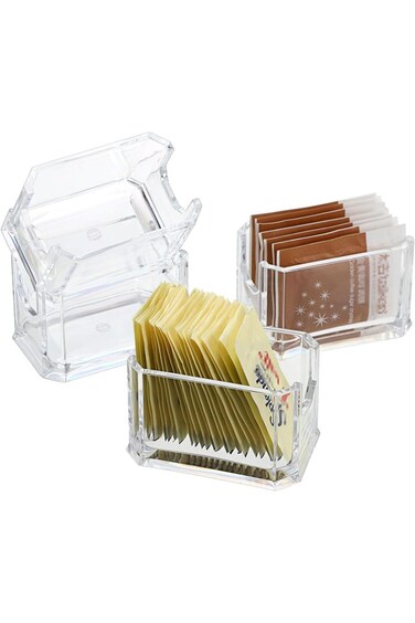 Azonee Sugar Packet Holder, 4 Pack Acrylic Sugar Bowl for Restaurant, Tea Bag Organizer, Small Cond