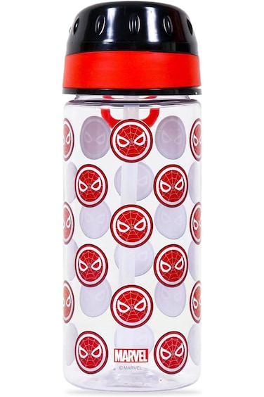 زجاجة مياه تريتان من مارفل سبايدرمان بمقبض حمل - أسود وأحمر (420 مل)
