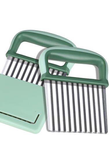 SWIUKPHE Crinkle Cutter, 2 Pcs Wavy Crinkle Cutter Stainless Steel,Wavy Knife Crinkle Wavy Chopper