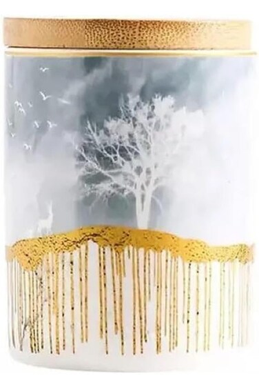 Porcelain Seasoning Box with Flowers and Trees with Small Wooden Lid