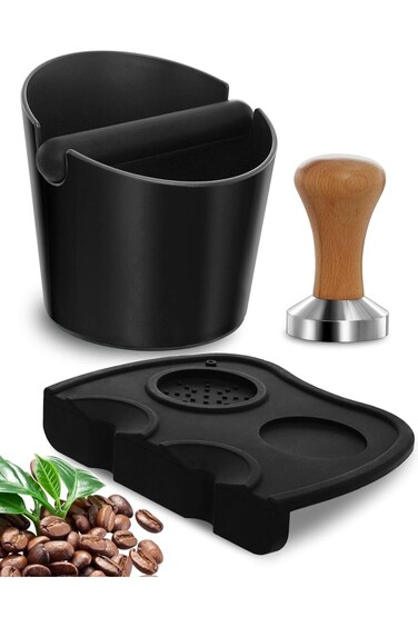 صندوق قهوة جيفي نوك، مقبض خشبي 51 مم، معايرة من الفولاذ المقاوم للصدأ، قهوة من السيليكون