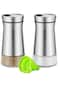 Salt and Pepper Shakers, with Adjustable Pour Hole, Stainless Steel Salt Shaker with Clear Glass Bo