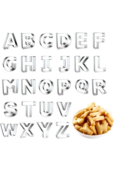 Alphabet Letter Cookie Cutters Set, Stainless Steel 3D Letters Shaped Biscuit Cutters, DIY Cake Dec