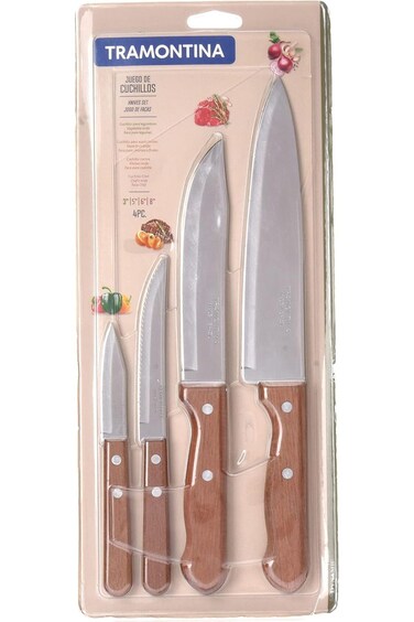 Tramontina Dynamic 4 Pieces Knife Set with Stainless Steel Blade and Natural Wood Handle