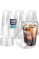 [100 Pack] Disposable Strawless Plastic Cups with Lids - 16 Oz Clear Plastic Cups and Sippy Cups Li