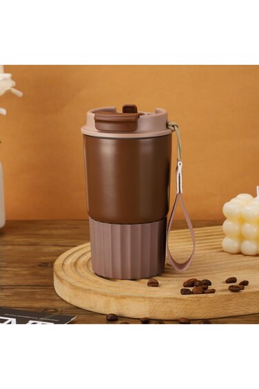 Excefore Travel Coffee Mug, 15.2oz Insulated Stainless Steel Coffee Cup with Lanyard, Spill Proof D