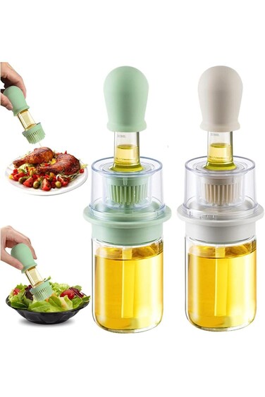 Andtooy Glass Olive Oil Dispenser Bottle With Silicone Brush 2 In 1,Silicone Dropper Measuring Oil