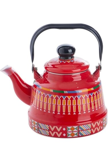 غلاية شاي مطلية بالمينا بتصميم أسيري من الرماية 22-3500، سعة 1.1 لتر، لون أحمر