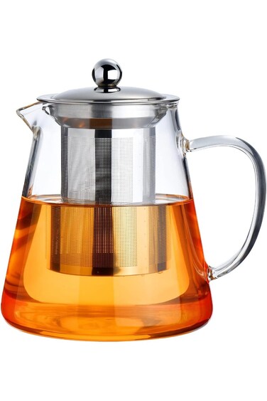NALACAL Glass Teapot Stovetop 18.6 OZ, Borosilicate Clear Tea Kettle with Removable 18/8 Stainless