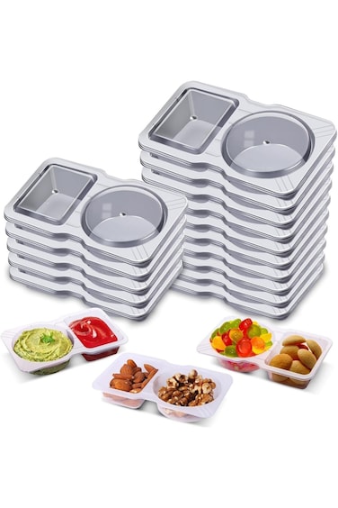 TNTAIAHL 15 Sets Double Compartment Condiment Container With Lids, Reusable Snack Container for Sau