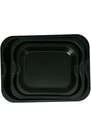 Cake King 3-Piece Carbon Steel Rectangular Non-Stick Pan Roaster Set Black