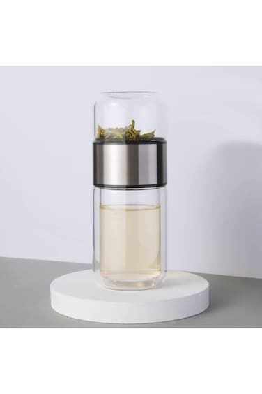 Goodern 350ML Tea Infuser Bottle Glass,Double Wall Glass Travel Mug with Stainless Steel Filter Lea