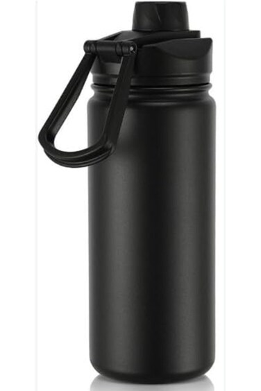 WDA Insulated Water Bottle, 480 ml, Black, with Carabiner Clip