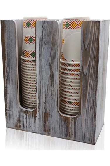 حامل أكواب ورقية من الخشب الطبيعي، منظم أكواب القهوة لزوايا القهوة المنزلية