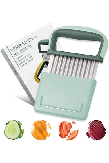 قطاعة بطاطس مجعدة من الفولاذ المقاوم للصدأ، قطاعة بطاطس مقلية وخضراوات بشفرة مموجة لشرائح البطاطس