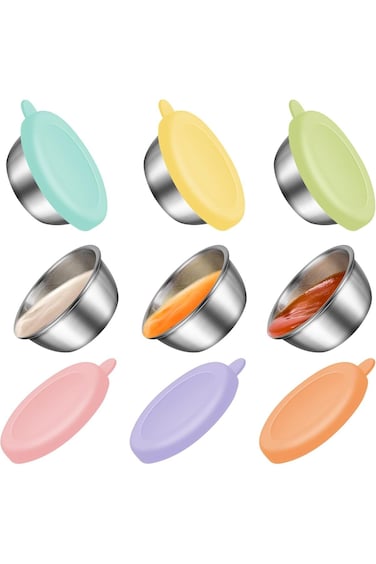 حاويات صلصة السلطة الجاهزة، حاويات التوابل الصغيرة مع أغطية، أغطية سيليكون فاخرة من ديبين