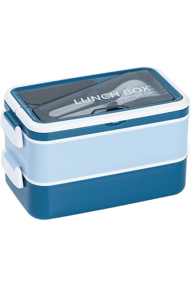 Tazweeq Double Layer Lunch Box, Bento Box with Fork Spoon, Stainless Steel Meal Container for Offic