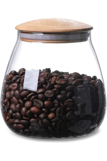 KASTWAVE Airtight Glass Storage Jar with Bamboo Lid, 400 ML Decorative Container for Coffee, Spices