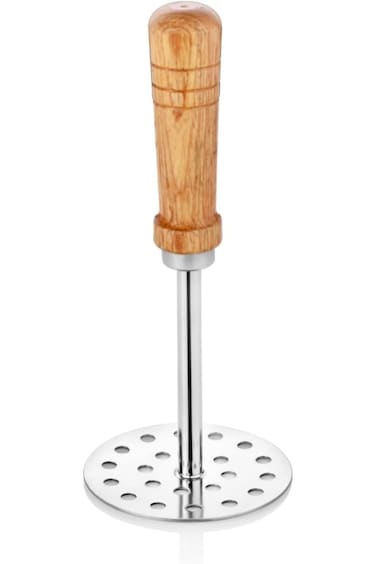 Embassy Stainless Steel Vegetable/Potato/Pav Bhaji Masher with Wooden Handle, Size 3, Pack of 1, 8.