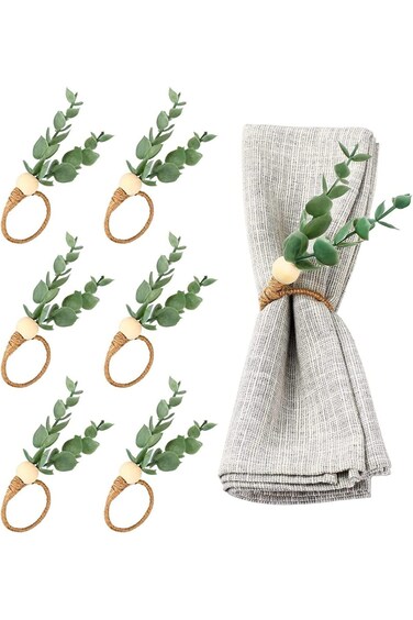 Arabest Eucalyptus Napkin Rings, Home Decor Faux Greenery Napkin Holders for Wedding, Dinner Party,
