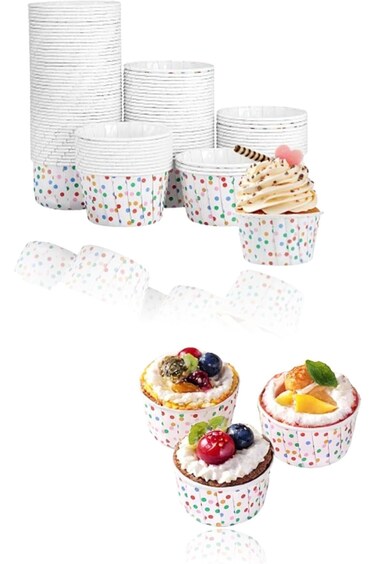 أكواب آيس كريم ورقية منقطة متنوعة من سويت سفن، ١٠٠ قطعة - أوعية حلوى للاستخدام مرة واحدة للآيس كريم