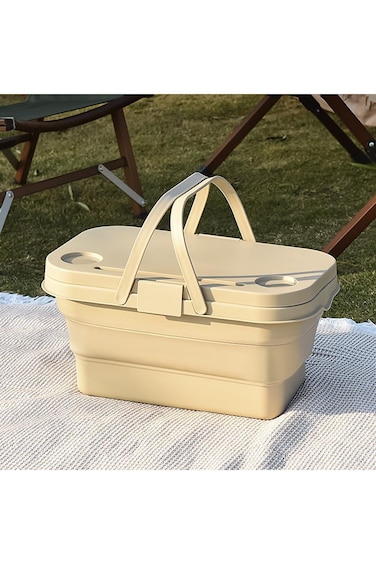 YelaJoy 2 in 1 Picnic Basket, Collapsible Picnic Basket with Portable Sink Basin Bucket Tray Table
