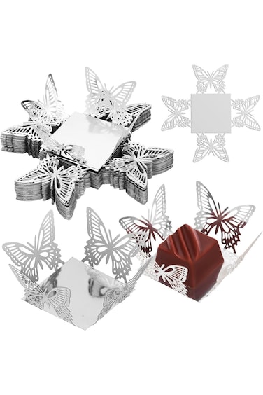 ELECDON 50 قطعة صينية شوكولاتة على شكل فراشة، أكواب كب كيك، صينية ورقية للحلوى، أكواب حلوى، غلاف شوكولاتة