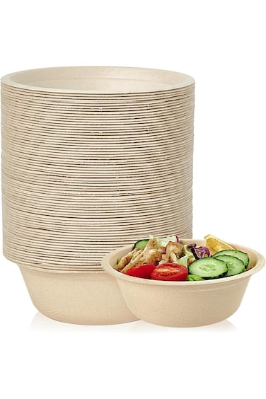 Xspring Paper Bowls, 50 Pack Disposable Soup Bowl, 16 Ounce Round Small Paper Bowls, Sugarcane Baga