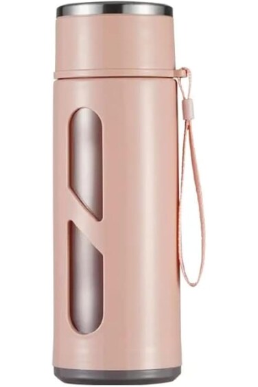 ALFAHA Pink .Green Water Bottle Hot Cold Coffee Milk Drinking Water Bottle Double Layer Plastic Gla