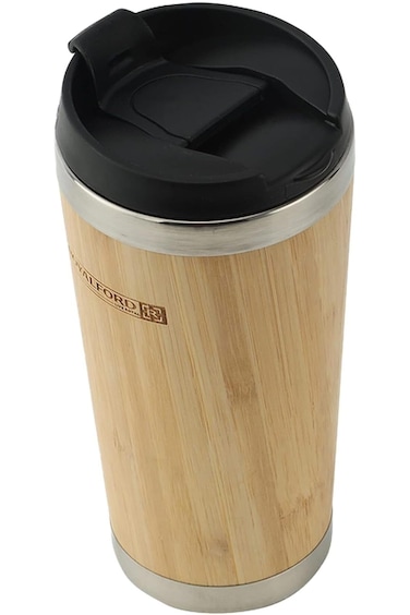 كوب قهوة رويال فورد سعة 400 مل - RF11139 كوب مزدوج الجدار من الفولاذ المقاوم للصدأ مع هيكل خارجي من خشب الخيزران