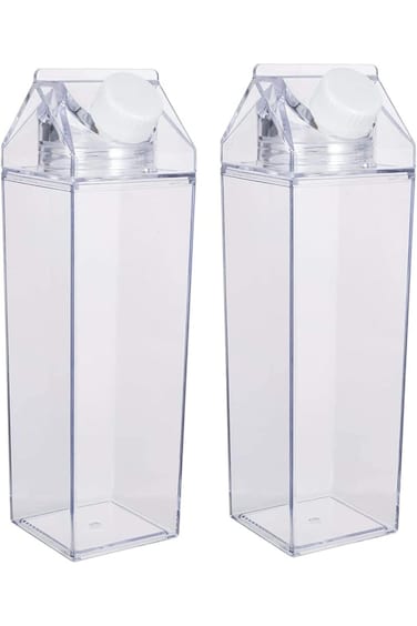 KASTWAVE 2 Pack BPA Free Milk Carton Water Bottles - Stylish, Clear, and Portable for Outdoor Sport