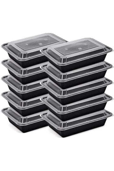 Saqopack Disposable Food Container 10-Pieces Set, 800 ml Capacity, Black