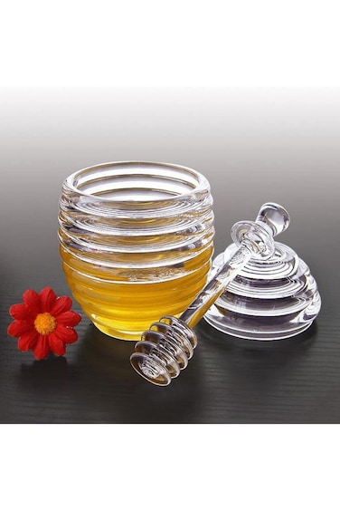 SYOSI Honey Jar, 265ml Transparent Honey Bottle Sealed Honey Pot Beehive-shaped Jam Jar Honeycomb P