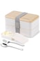 Binoster Japanese Style 2 Layer Food Containers with Utensils Spoon and Fork Bundle (White)