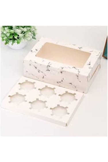 REDDOTGIFT&reg; 6 Cavities Kraft Paper Cupcake Box (Pack of 12) with Inserts Cupcake Containers Bakery