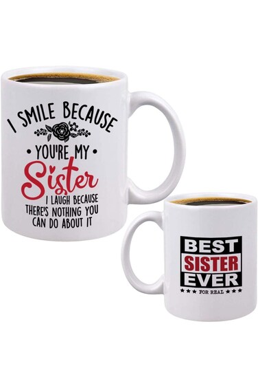 BLINY Best Sister Ever Coffee Mug - Mothers Day &amp; Birthday Gifts   Funny Mugs, 11 Oz