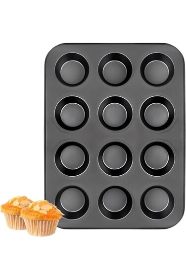 قالب كب كيك مافن من تازويك، 12 كوب، قالب خبز مافن صغير غير لاصق، 12 تجويف من الفولاذ الكربوني