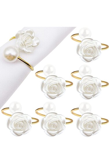 حلقات مناديل NALACAL، حامل حلقات مناديل طاولة الطعام من اللؤلؤ الوردي الأبيض، حلقات مناشف ورقية عتيقة