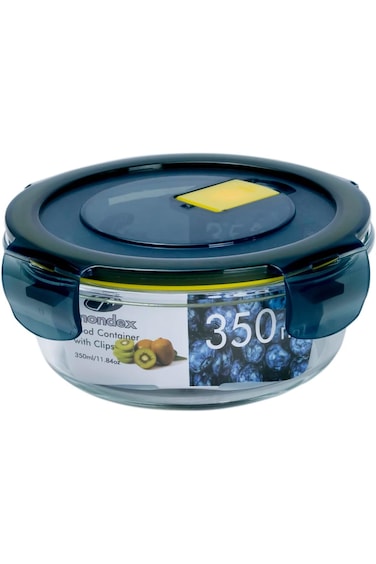 حافظة طعام دائرية من زجاج البورسليكات من مونديكس بسعة 350 مل، قابلة للفتح وفتحة تهوية آمنة، مصنوعة من السيليكون
