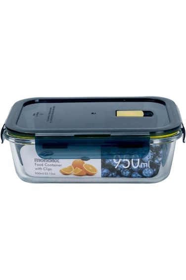 حافظة طعام مستطيلة من زجاج البورسليكات من مونديكس بسعة 950 مل، قابلة للفتح وفتحة تهوية آمنة،