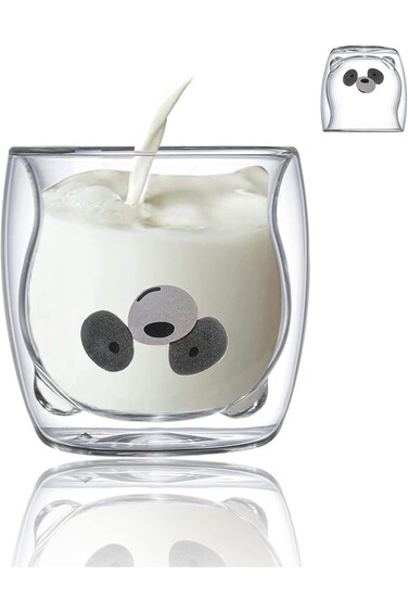 NALACAL 1 x Double Wall Glass Bear Cup, Double Walled Coffee Cup, Cute, Double-Walled Glass Mug, In