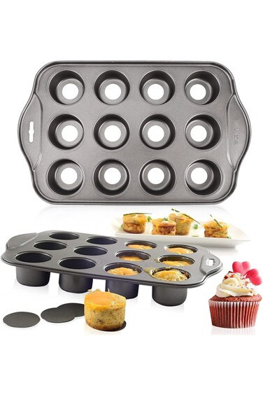 voxiQoxi 12 Cups Nonstick Mini Cheesecake Pan with Removable Bottom, springform Pan, Cake pan,Tart