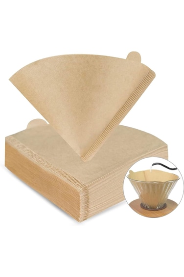 Tazweeq Coffee Filters, 100Pcs V60 Cone Paper, Unbleached, Compatible With Pour Over Drippers 2-4 C